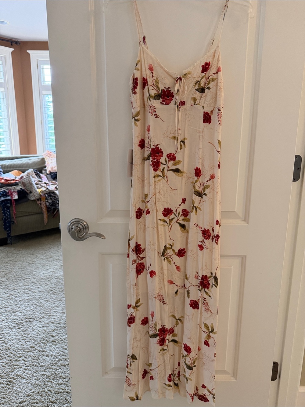 bohme Cream Maxi Dress with Red Floral Print